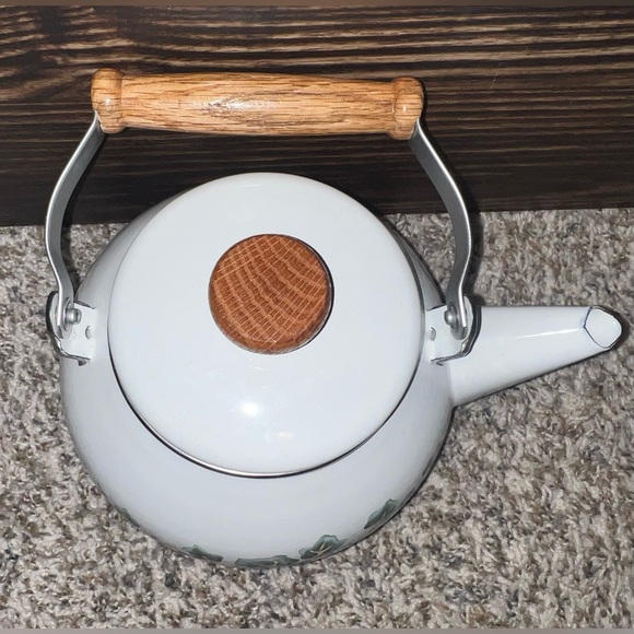 Lincoware White Tea Kettle Teapot Decor Cottagecore/Grannycore Green Ivy Leaves - Picture 2 of 4